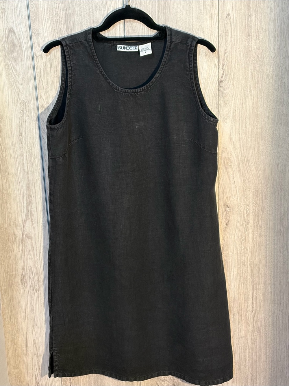 Sunbelt Vintage Sleeveless Black Linen Laganlook Shift Dress Small